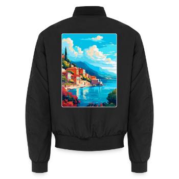 Kefalonia Griechenland Vintage Reiseplakat Souvenir - Unisex Bomberjacke - Schwarz - Hinten - AI Model Male 185 light (185cm)