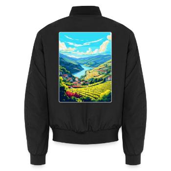 Douro-Tal Portugal Vintage Reiseposter WPA - Unisex Bomberjacke - Schwarz - Hinten - AI Model Male 185 light (185cm)