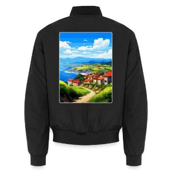 Baskenland Spanien Vintage Reise Poster WPA Kunst - Unisex Bomberjacke - Schwarz - Hinten - AI Model Male 185 light (185cm)