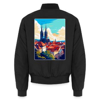 Brünn Tschechische Republik Vintage Reiseplakat Souvenir - Unisex Bomberjacke - Schwarz - Hinten - AI Model Male 185 light (185cm)