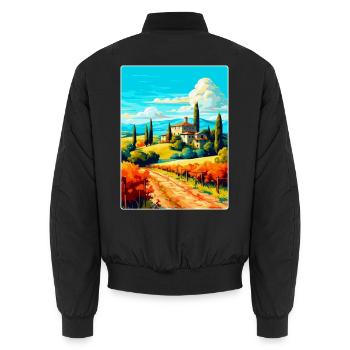 Toskana Italien Vintage Reiseplakat WPA Souvenir - Unisex Bomberjacke - Schwarz - Hinten - AI Model Male 185 light (185cm)