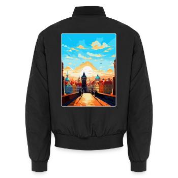 Prag Tschechische Republik Vintage Reiseplakat WPA - Unisex Bomberjacke - Schwarz - Hinten - AI Model Male 185 light (185cm)