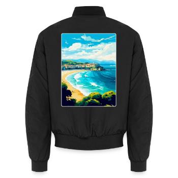 San Sebastian Spanien Vintage Reiseplakat Souvenir - Unisex Bomberjacke - Schwarz - Hinten - AI Model Male 185 light (185cm)