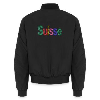 SCHWEIZ. HUMOR. LAND. FLAGGE. GENF. LAUSANNE - Unisex Bomberjacke - Schwarz - Hinten - AI Model Male 185 light (185cm)
