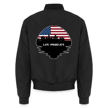 Los Angeles California Usa Flagge Skyline Silhouette - Unisex Bomberjacke - Schwarz - Hinten - AI Model Male 185 light (185cm)