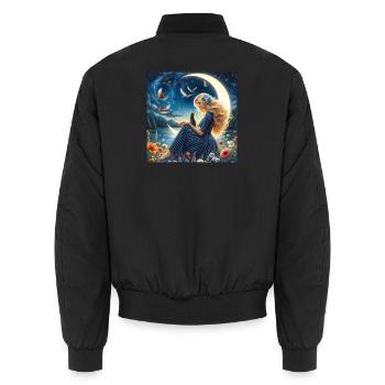 Rêve lunaire: fille bleue et fleurs - Bomber unisexe - noir - Dos - AI Model Male 185 light (185cm)