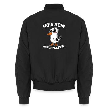 Freche Möwe Moin Moin Ihr Spacken Nordsee Ostsee - Unisex Bomberjacke - Schwarz - Hinten - AI Model Male 185 light (185cm)