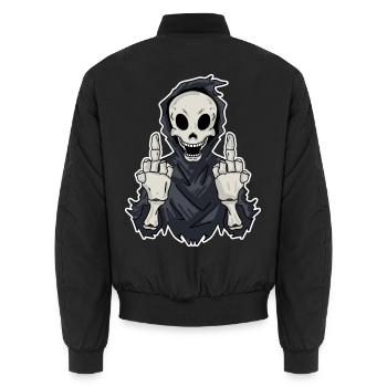 Grim reaper shows both middle fingers - Unisex Bomber Jacket - black - Back - AI Model Male 185 light (185cm)