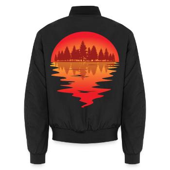 Sonnenuntergang am Waldsee - Unisex Bomberjacke - Schwarz - Hinten - AI Model Male 185 light (185cm)