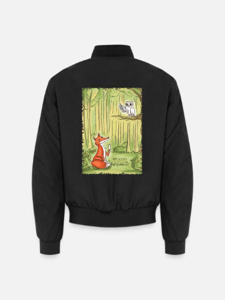 Waldgespräch: Fuchs und Eule - Unisex Bomberjacke - Schwarz