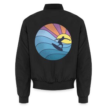 Sun sea surfing - Unisex Bomber Jacket - black - Back - AI Model Male 185 light (185cm)