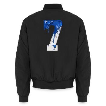 NO. 7 NUMBER 7 BLUE WHITE 7TH BIRTHDAY - Unisex Bomber Jacket - black - Back - AI Model Male 185 light (185cm)