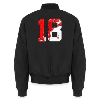 NO. 18 NUMBER 18 RED WHITE 18TH BIRTHDAY - Unisex Bomber Jacket - black - Back - AI Model Male 185 light (185cm)