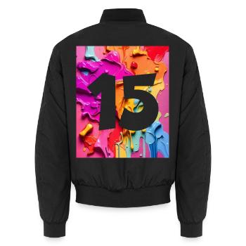 NO. 15 NUMBER 15 COLORFUL 15TH BIRTHDAY - Unisex Bomber Jacket - black - Back - AI Model Male 185 light (185cm)