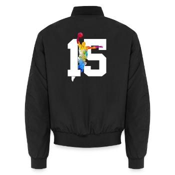 NUMBER 15 BASKETBALL 15TH BIRTHDAY - Unisex Bomber Jacket - black - Back - AI Model Male 185 light (185cm)