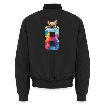 HUND 8 JAHRE FRANZÖSISCHE BULLDOGGE 8. GEBURTSTAG - Unisex Bomberjacke - Schwarz - Hinten - AI Model Male 185 light (185cm)