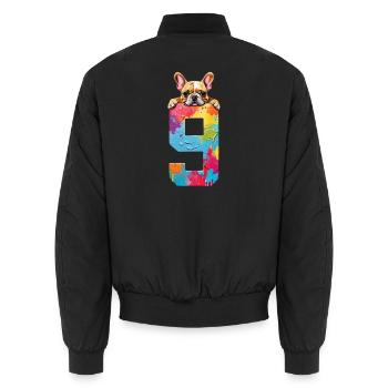 DOG 9 YEARS FRENCH BULLDOG 9TH BIRTHDAY - Unisex Bomber Jacket - black - Back - AI Model Male 185 light (185cm)