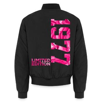 49TH BIRTHDAY PINK LIMITED EDITION 1977 - Unisex Bomber Jacket - black - Back - AI Model Male 185 light (185cm)