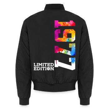 49TH BIRTHDAY LIMITED EDITION 1977 - Unisex Bomber Jacket - black - Back - AI Model Male 185 light (185cm)