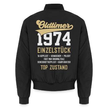 OLDTIMER 1974 EINZELSTÜCK 52. GEBURTSTAG - Unisex Bomberjacke - Schwarz - Hinten - AI Model Male 185 light (185cm)