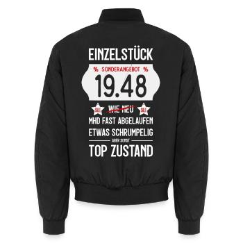 78. GEBURTSTAG 1948 EINZELSTÜCK PREISSCHILD - Unisex Bomberjacke - Schwarz - Hinten - AI Model Male 185 light (185cm)