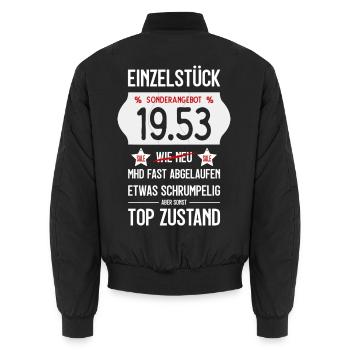73. GEBURTSTAG 1953 EINZELSTÜCK PREISSCHILD - Unisex Bomberjacke - Schwarz - Hinten - AI Model Male 185 light (185cm)
