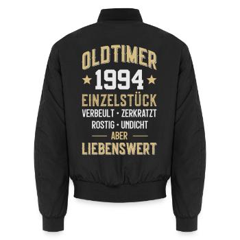LUSTIG 32. GEBURTSTAG OLDTIMER 1994 EINZELSTÜCK - Unisex Bomberjacke - Schwarz - Hinten - AI Model Male 185 light (185cm)