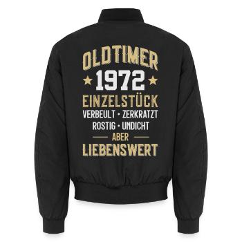 LUSTIG 54. GEBURTSTAG OLDTIMER 1972 EINZELSTÜCK - Unisex Bomberjacke - Schwarz - Hinten - AI Model Male 185 light (185cm)