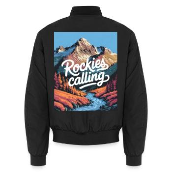 Rockies Calling - Unisex Bomber Jacket - black - Back - AI Model Male 185 light (185cm)