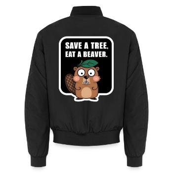 Cute Beaver Badge Saying - Unisex Bomber Jacket - black - Back - AI Model Male 185 light (185cm)