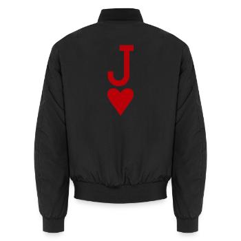 Poker Playing Card - Heart Jack - Unisex Bomber Jacket - black - Back - AI Model Male 185 light (185cm)