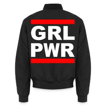 Girl Power "GRL PWR" - Show your strength! - Unisex Bomber Jacket - black - Back - AI Model Male 185 light (185cm)