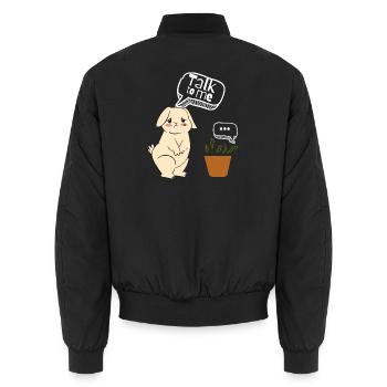 Sad Bunny Talk to Me – Ironic Plant Design - Unisex Bomber Jacket - black - Back - AI Model Male 185 light (185cm)