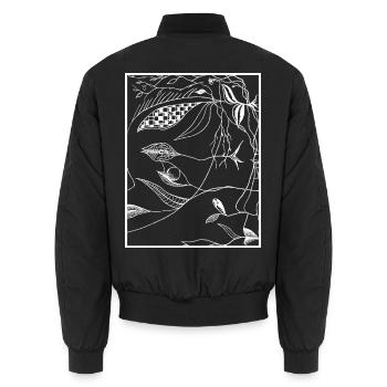 Dark Botanical Lines - Unisex Bomber Jacket - black - Back - AI Model Male 185 light (185cm)