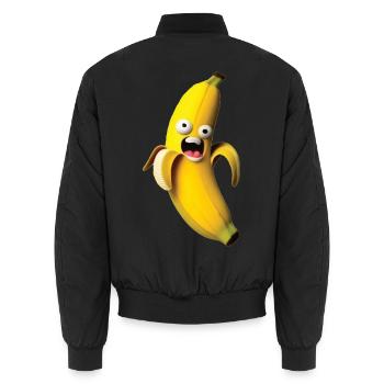 Expressive banana figure with a face - Unisex Bomber Jacket - black - Back - AI Model Male 185 light (185cm)