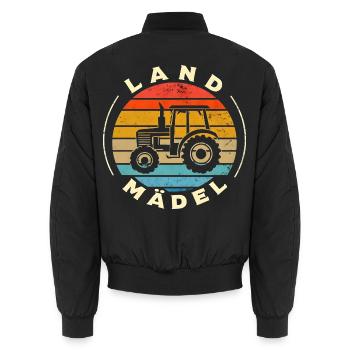 Landmädel Traktor Dorfkind Retro - Unisex Bomber Jacket - black - Back - AI Model Male 185 light (185cm)