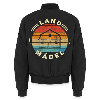 Landmädel Bauernhof Dorfkind Retro - Unisex Bomberjacke - Schwarz - Hinten - AI Model Male 185 light (185cm)