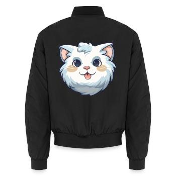 Amerikanische Locke Katze Cartoon Aquarell Illustration - Unisex Bomberjacke - Schwarz - Hinten - AI Model Male 185 light (185cm)