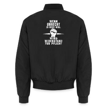 Statement-Shirt: Pflicht zum Protest - Unisex Bomberjacke - Schwarz - Hinten - AI Model Male 185 light (185cm)