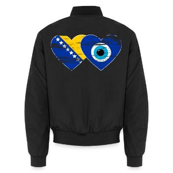 Bosnia Nazarpearl flag used - Unisex Bomber Jacket - black - Back - AI Model Male 185 light (185cm)