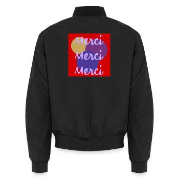 THANK YOU. MISTRESS. MASTER. THANK YOU MISTRESS - Unisex Bomber Jacket - black - Back - AI Model Male 185 light (185cm)