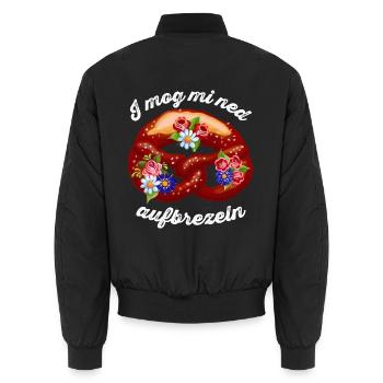 I mog mi ned aufbrezeln lustiges Dirndl Shirt - Unisex Bomber Jacket - black - Back - AI Model Male 185 light (185cm)