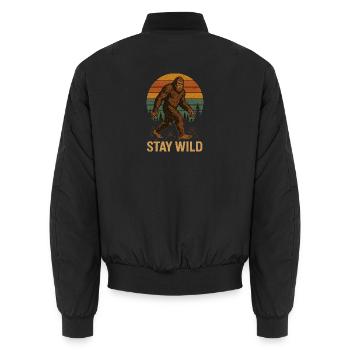 Stay Wild - Unisex Bomber Jacket - black - Back - AI Model Male 185 light (185cm)