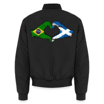 Brazil Scotland flag hands heart shape used - Unisex Bomber Jacket - black - Back - AI Model Male 185 light (185cm)
