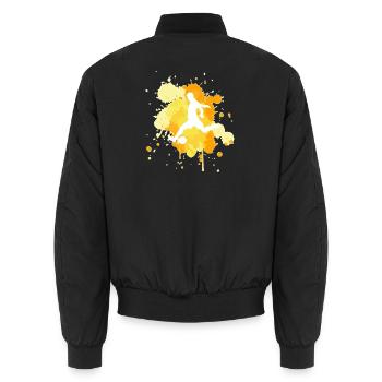 Läufer im Farbenspritzer-Stil - Unisex Bomberjacke - Schwarz - Hinten - AI Model Male 185 light (185cm)