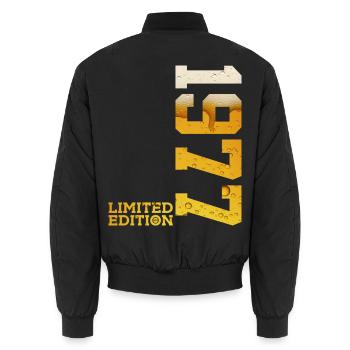 LIMITED EDITION 1977 BEER 49TH BIRTHDAY - Unisex Bomber Jacket - black - Back - AI Model Male 185 light (185cm)