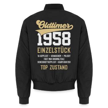 OLDTIMER 1958 EINZELSTÜCK 68. GEBURTSTAG - Unisex Bomberjacke - Schwarz - Hinten - AI Model Male 185 light (185cm)