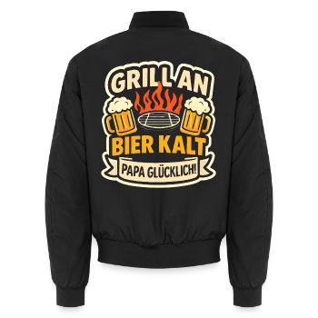 Grill Papa Bier Kalt Warm - Unisex Bomberjacke - Schwarz - Hinten - AI Model Male 185 light (185cm)