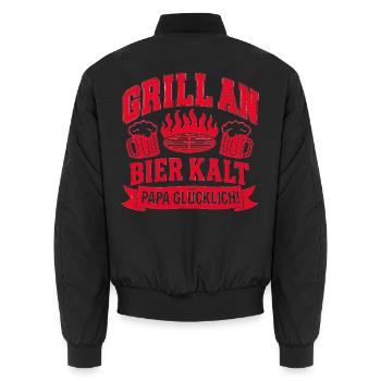Grill Papa Bier Kalt - Unisex Bomberjacke - Schwarz - Hinten - AI Model Male 185 light (185cm)