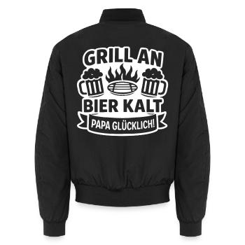 Grill Papa Bier Kalt - Unisex Bomberjacke - Schwarz - Hinten - AI Model Male 185 light (185cm)